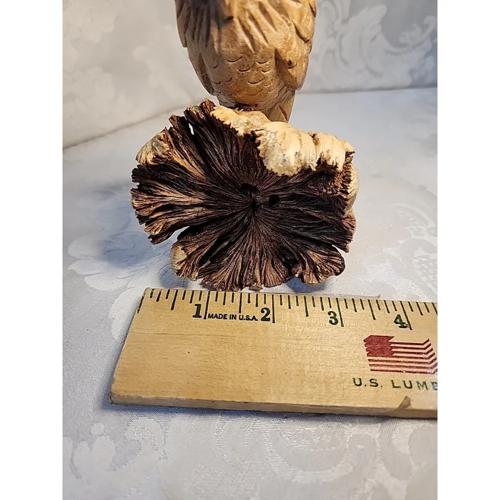 Handcrafted Owl Figurine Carved On Parasite Burl Wood,Excellent Cond.